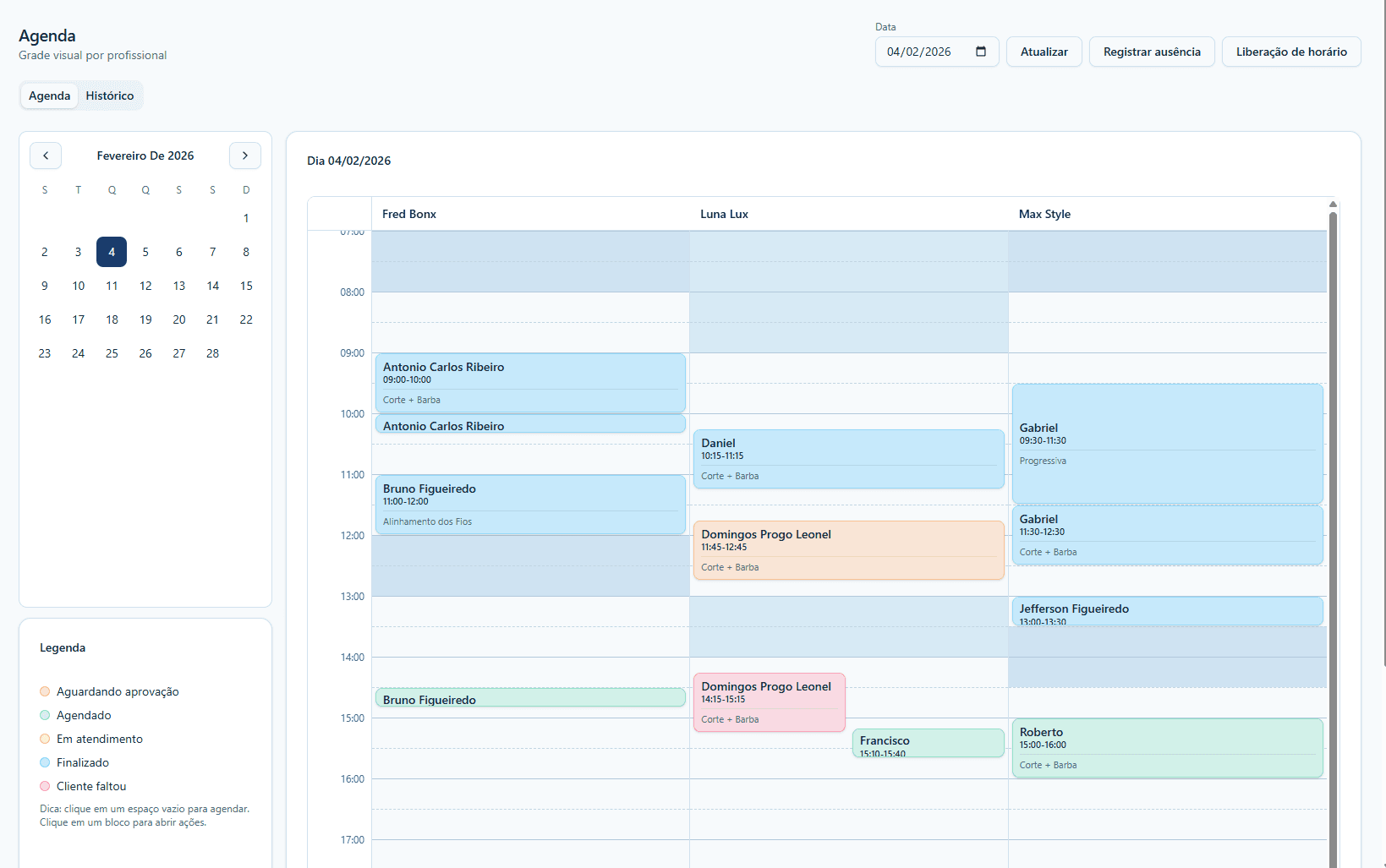 Agendamento online conectado à agenda da equipe